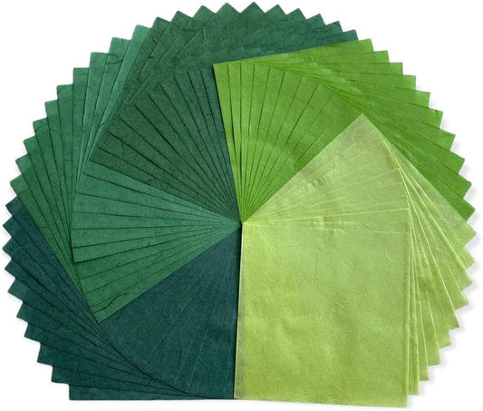 50 Sheets 6 x 6 Inches Natural Fiber Mulberry paper Sheets Square Origami Paper Arts Folding Craft, Decoration Paper, Square Folding Paper for DIY Crafts (Green Tone, 6x6 Inch) - Crafty Corner