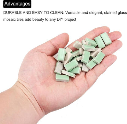 MECCANIXITY 200g Ceramic Mosaic Tiles for Crafts Bulk, Rectangle Light Green Ceramic Tiles for Mosaic Kits Garden Stepping Stone Cup Mat