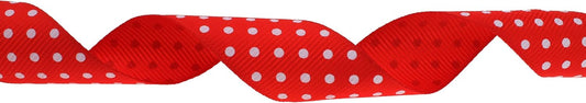 Polka Dot Grosgrain Ribbon 25 Yard Each Roll 100% Polyester (1", Red) - Crafty Corner