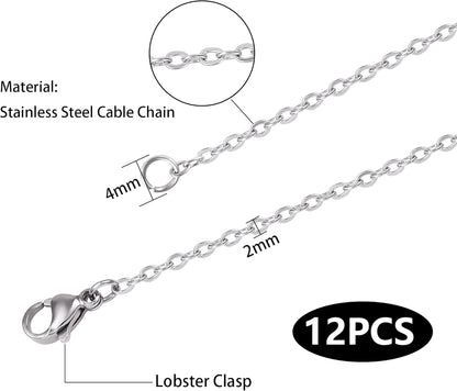 Wholesale 12 PCS Genuine Stainless Steel Fine Cable Chain Necklace Chains Bulk for Jewelry Making 18-30 Inches (30 Inch(2MM))