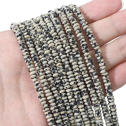 Natural Dalmatian Disk Stone Beads 4x2mm 160pcs Rondelle Loose Semi Gemstone Beads for Jewelry Making Design (160 Count)