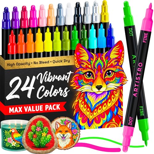 Dual Tip Acrylic Paint Marker Pens (24 Count)
