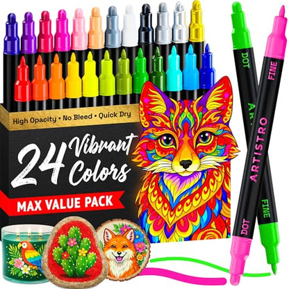 Dual Tip Acrylic Paint Marker Pens (24 Count)