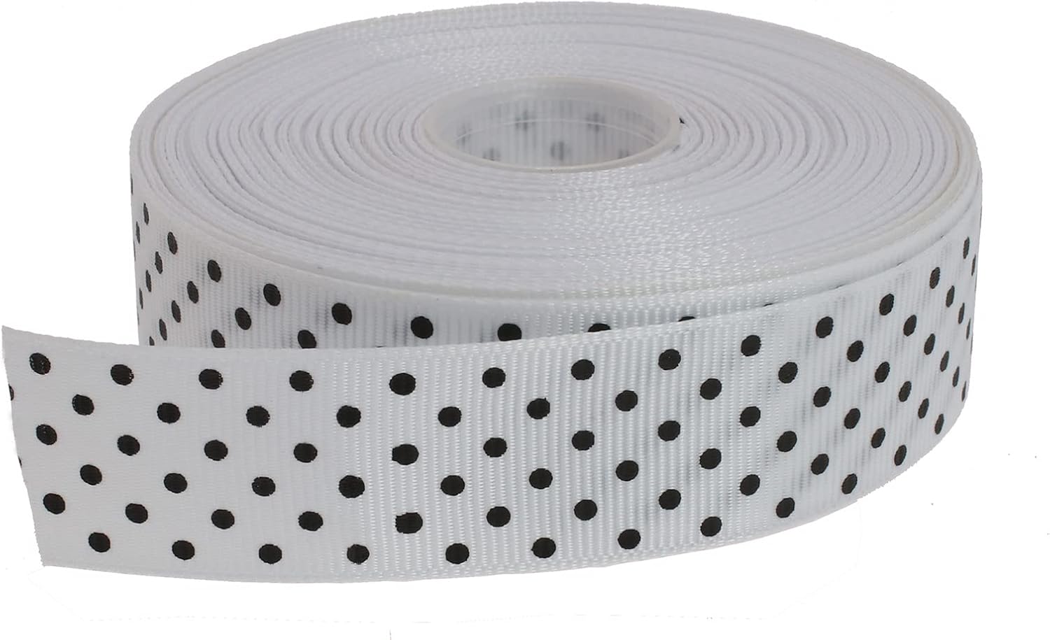 Polka Dot Grosgrain Ribbon 25 Yard Each Roll 100% Polyester (1", White) - Crafty Corner
