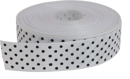 Polka Dot Grosgrain Ribbon 25 Yard Each Roll 100% Polyester (1", White) - Crafty Corner