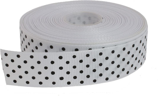 Polka Dot Grosgrain Ribbon 25 Yard Each Roll 100% Polyester (1", White) - Crafty Corner