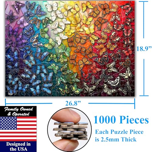 Colorful Rainbow of Butterflies & Stained Glass 1000 Pieces Large Format Jigsaw Puzzle for 13+