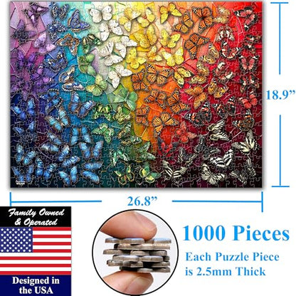 Colorful Rainbow of Butterflies & Stained Glass 1000 Pieces Large Format Jigsaw Puzzle for 13+