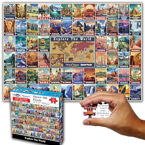 Colorful Vintage World Travel Poster 500 Pieces Large Format Jigsaw Puzzle for 13+