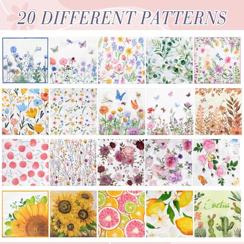 20 Pack Decoupage Napkins Floral Cocktail Decorative Paper Napkins (20 Count)