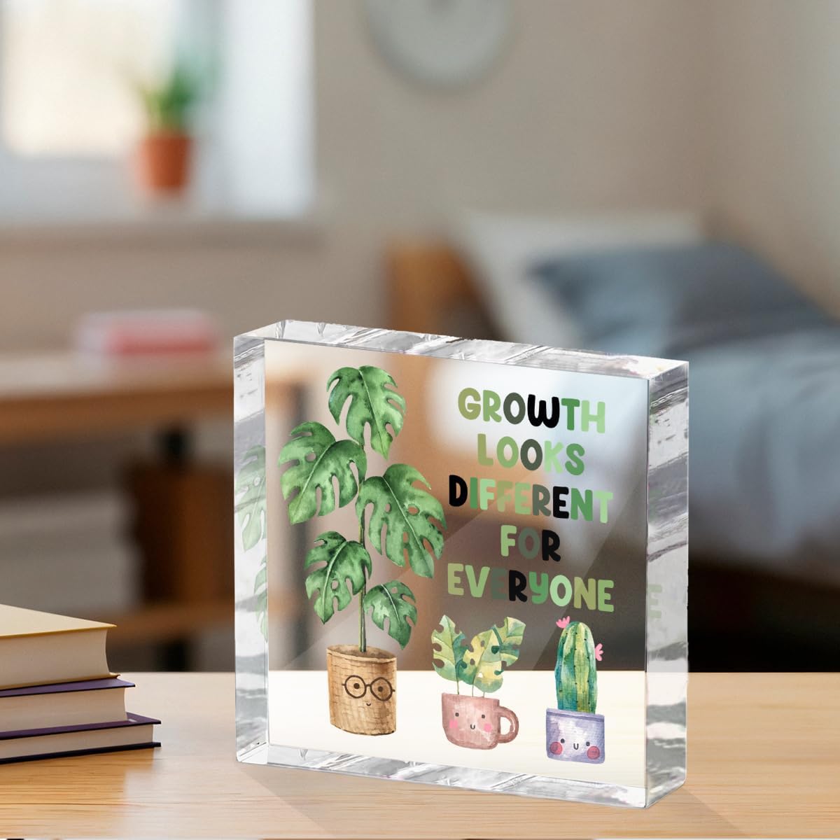 Inspirational Quote Desk Decor Acrylic Sign 4X4 Inch, Watercolor Greenery Positive Affirmation Decorative Signs for Shelf Tabletop Cubicle Room Office, Greenery Gifts for Women Friends