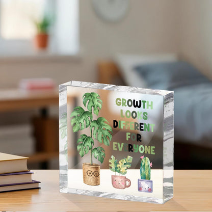 Inspirational Quote Desk Decor Acrylic Sign 4X4 Inch, Watercolor Greenery Positive Affirmation Decorative Signs for Shelf Tabletop Cubicle Room Office, Greenery Gifts for Women Friends