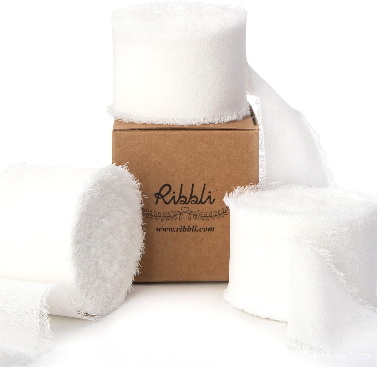 Ribbli White Chiffon Ribbon - 1.5 inch x 30 Yard Handmade Silk, Fringe Chiffon for Wedding Invitations, Gift Wrapping, Bridal Bouquets, Flower Arrangement - Crafty Corner