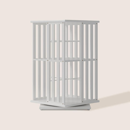 XIMN 360° Rotating Bamboo CD/DVD Shelf - 6-Tier Space-Saving Media Storage Cabinet for Movies, Organizer with Super Compact Design (White, 2 Tier)
