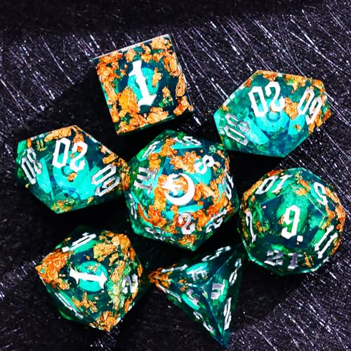 The Green Moon of Mystery Liquid Core DND Dice Set (7 Count)