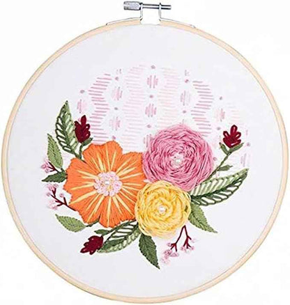 BlingBling5 Embroidery Kits for Adults Full Range of Starter Including Instructions Stamped Cloth with Pattern Hoop Color Threads and Tools Punch Needle Kit(Flowers)