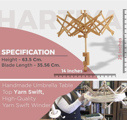 Beechwood Umbrella Swift Yarn Winder | 24" Extra-Large Wooden Ball Winder for Skeins & Hanks | Smooth Rotating Swift for Knitting & Crocheting