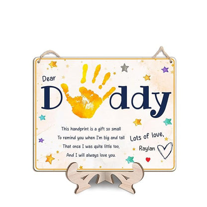 Dear Daddy Poem DIY Baby Handprint Art Craft Plaque Gift for Dad, Best Dad Ever Gifts with Kids Handprint Keepsake, Baby's First Fathers Day Handprint Craft with Poem Sign for Dad from Toddler Infant