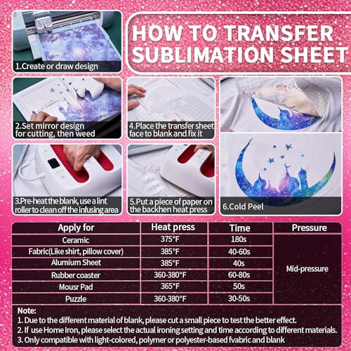 Glitter Sublimation Transfer Sheets for Heat Press Machine (12 Count)