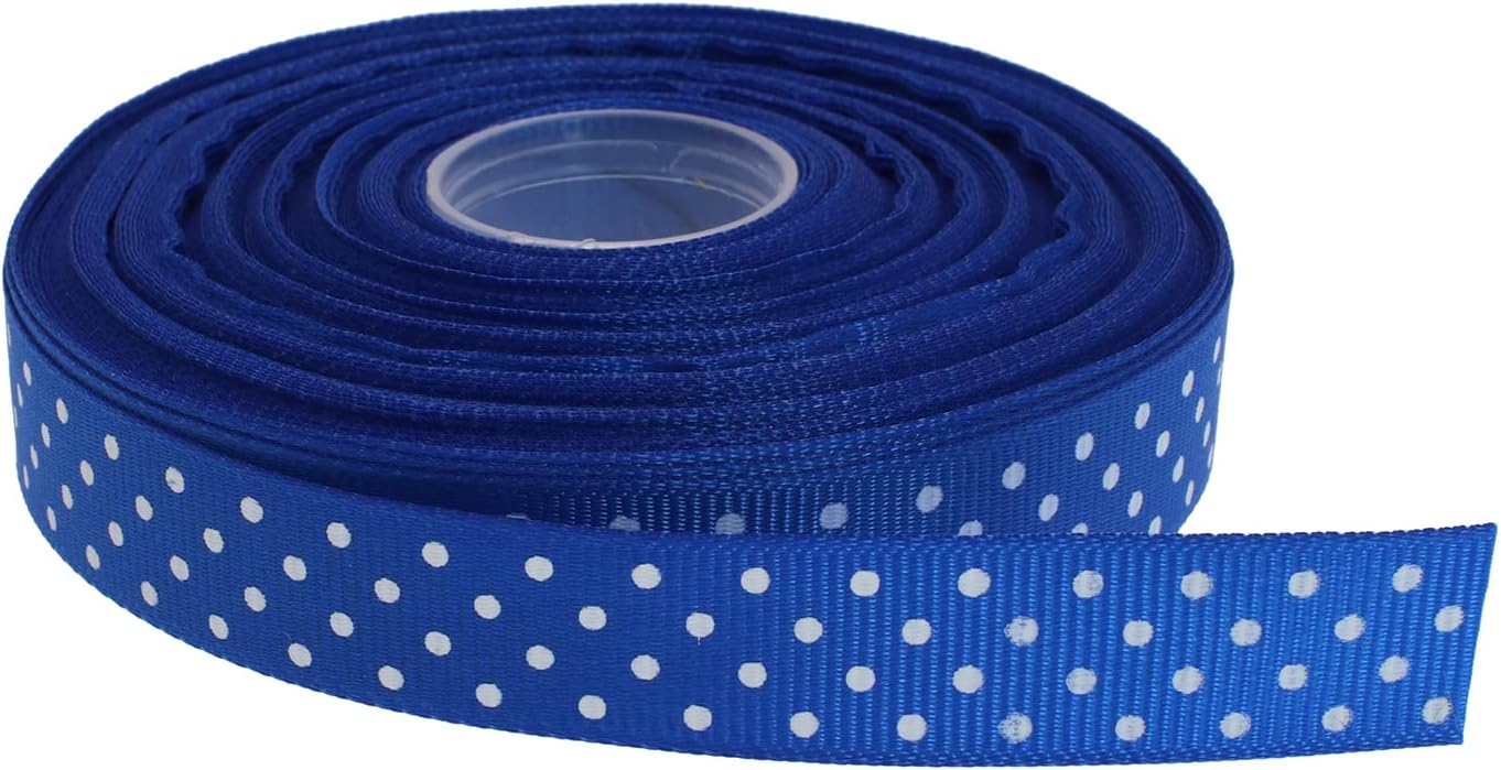 Polka Dot Grosgrain Ribbon 25 Yard Each Roll 100% Polyester (5/8", Royal Blue) - Crafty Corner