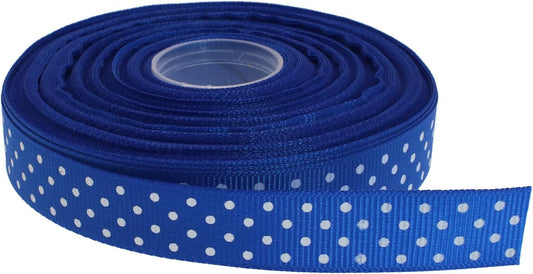 Polka Dot Grosgrain Ribbon 25 Yard Each Roll 100% Polyester (5/8", Royal Blue) - Crafty Corner