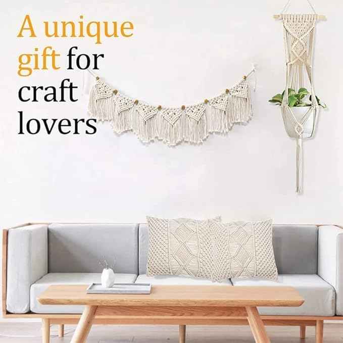 Macrame Kit -Macrame Wall Hanging Kit for Beginners, Macrame Cord 3mm Beads Wood Dowels Rings, Macrame Starter Set Hanging Plant DIY Craft Kits