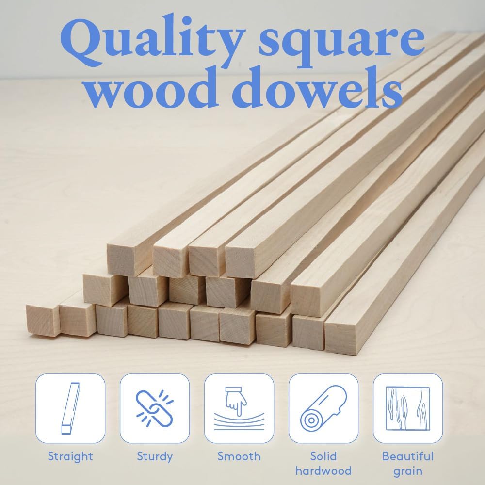 Wood Square Dowel Rods 3/16-inch x 36 Pack of 250 Wooden Craft Sticks for Crafts and Woodworking by Woodpeckers