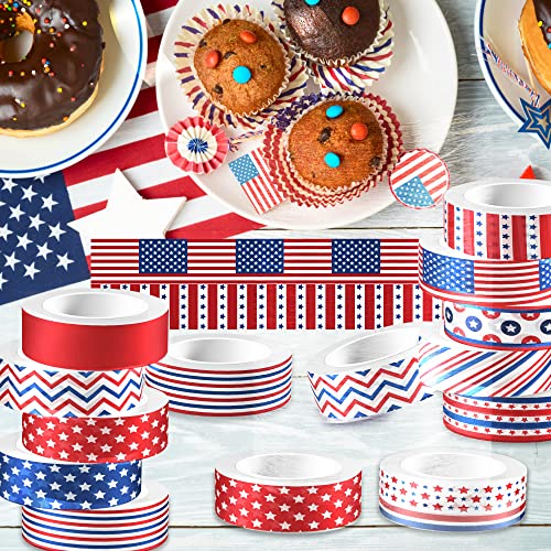 Washi Tape 12 Rolls Washi Tape Set Patriotic Packing Tape American Flag Washi Masking Tape Decorative Paper Stickers Decorative Tape for Gifts Wrapping DIY Art Crafts (200 Foot)