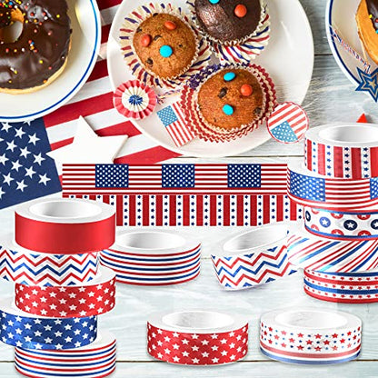Washi Tape 12 Rolls Washi Tape Set Patriotic Packing Tape American Flag Washi Masking Tape Decorative Paper Stickers Decorative Tape for Gifts Wrapping DIY Art Crafts (200 Foot)