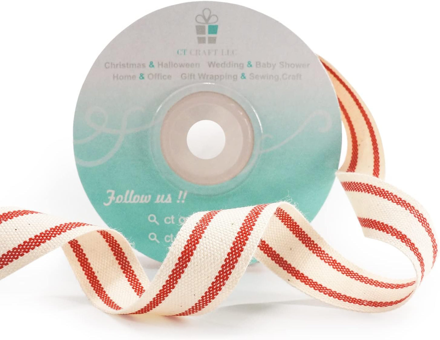 CT CRAFT LLC Ivory Cotton Red Stripes Ribbon 5/8" x 10 Yards for Home Décor Gift Present Wrapping DIY Crafts Birthday Wedding Bouquet Christmas - Crafty Corner