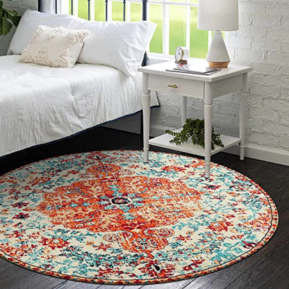 Bohemian Floral Medallion Round Rug
