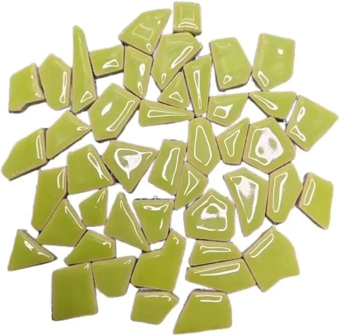 Mosaic Tiles 200g/7.05oz(Approx. 155-170pcs) Porcelain Mosaic Tiles 1-2.5cm 0.4mm Thickness Ceramic Mosaic Stones DIY Mosaic Craft Material(Yellow Green)