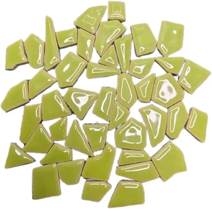 Mosaic Tiles 200g/7.05oz(Approx. 155-170pcs) Porcelain Mosaic Tiles 1-2.5cm 0.4mm Thickness Ceramic Mosaic Stones DIY Mosaic Craft Material(Yellow Green)