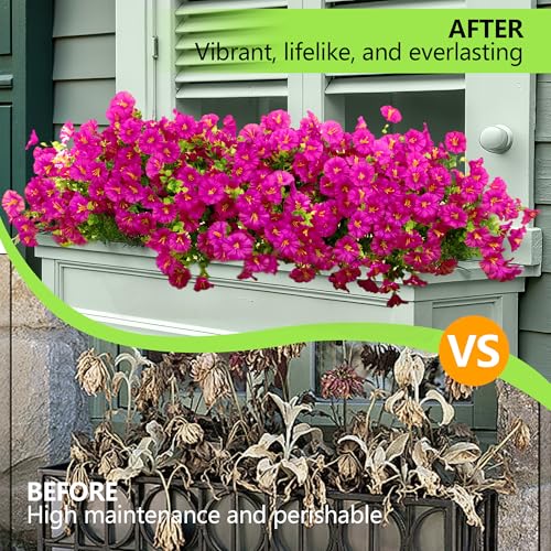 16 Artificial Flowers for Outdoors Fake Plants Outside Decoration (16 Count)