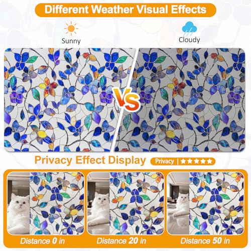 Colorful Leaf Static Cling Window Film Frosted Stained Glass Privacy Anti
