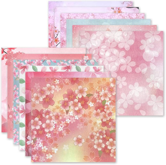 Origami 6x6 Paper Kit 50 Sheets 12 Vivid Colors Double Sided Printed Traditional Patterns Square for Arts Crafts Projects, Japanese Sakuras Flowers Chiyo - Crafty Corner