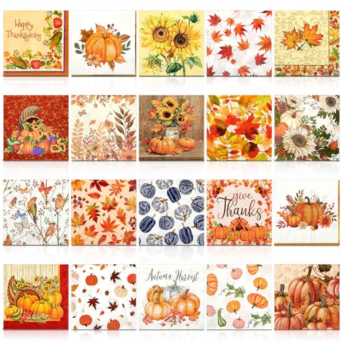 20 Pack Autumn Decoupage Napkins Cocktail Decorative Paper Napkins (20 Count)