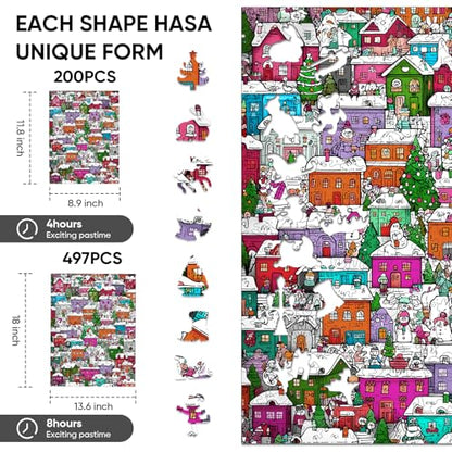 Snowman Village Wooden Puzzle 497pcs Unique Shaped Jigsaw Gift (497 Count)