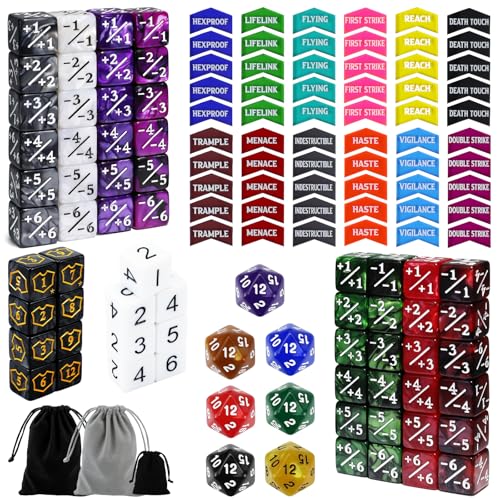 130 Pieces MTG Counter Dice Plus 1 Life Counters Tokens 6 Sided D20 Dice & MTG Counters