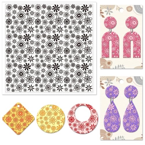 Plum Blossoms Polymer Clay Texture Sheets Art Rotation Flowers Silicone Texture Stamp Clay Texture Mat Modeling Pattern Pad Texture Sheets for Jewelry and Clay Earrings Tools