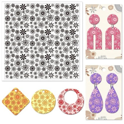 Plum Blossoms Polymer Clay Texture Sheets Art Rotation Flowers Silicone Texture Stamp Clay Texture Mat Modeling Pattern Pad Texture Sheets for Jewelry and Clay Earrings Tools