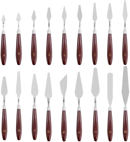 18 Piece Painting Knives Stainless Steel Spatula Palette Knife Professional Palette Knife Painting Wood Handle Oil Painting Accessories Color Mixing Set for Oil Canvas Acrylic Painting