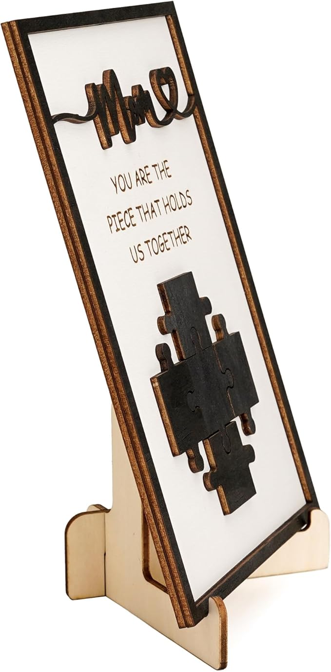 Mom You are The Piece that Holds Us Together Wooden Decor Sign, Personalized for Mom, Custom Family Name Puzzle Plaque, Mothers Day Sign Gift, Unique Home Keepsake