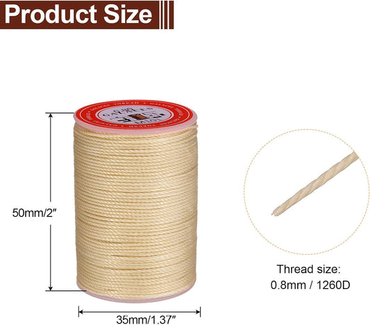 uxcell Round Leather Sewing Waxed Thread, 55m / 60 Yards Polyester Wax String, 0.80mm Wax Stitching Cord for Leather Crafts, Bookbinding, Bracelets Braided, Dark Linen, 2pcs