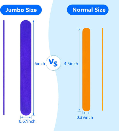 Colored Jumbo Wooden Craft Sticks, 6 Inch, 500 Pieces, 3/4 Inch Wide, Multi-Colored