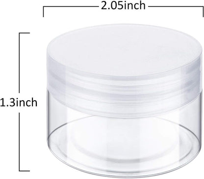 12 Pack 1 oz Plastic Container Jars with Lids Round Clear Travel Cosmetic Container Jars for Toiletries, Lotion, Cream, Ointments, Makeup, Rhinestone, Samples, Kitchen Storage (Clear)