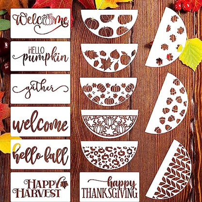 Fall Stencils for Crafts Reusable 12" Fall Stencils for Painting Wood Signs (15 Count)