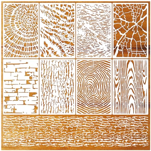 8 Pieces Abstract Geometry Texture Brick Stencils for Painting Wood Grain Mixed Crackle Marble Stencils Spray Paint Layering Stencil Templates for Furniture DIY Craft (8 Count)