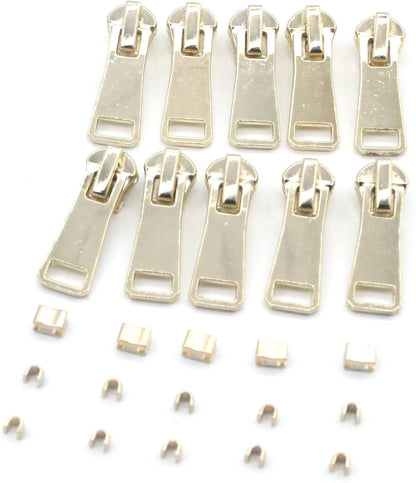 Leekayer #5 Metal Zippers Roll Bulk 2 Yards Black Zipper by The Yards with 10 pcs Sliders Light Gold Teeth Zipper for Sewing Bag Craft Backpack, Wallets, Purses Handmade