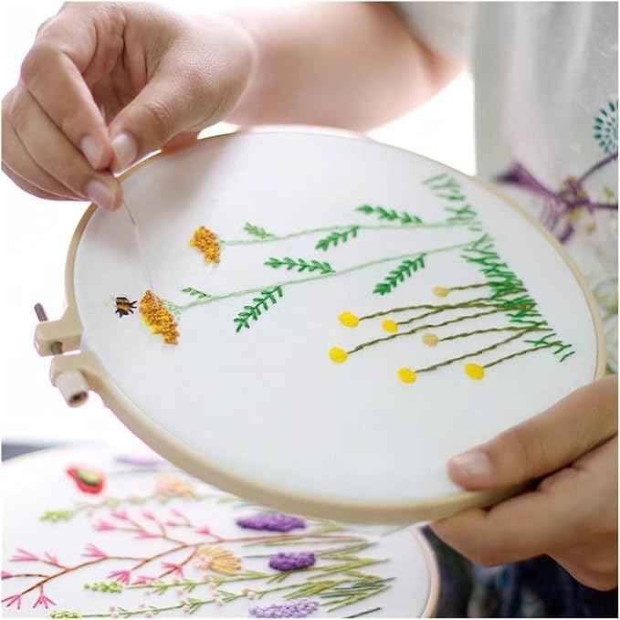 Act Iron Embroidery Starter Kit Full Range of Starter Including Instructions Stamped Cloth with Pattern Hoop Color Threads and Tools Crafts for Adults(Flowers 4)